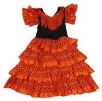 Kostým - Červeno-černé vrstvené šaty s puntíky a třásněmi