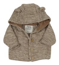 Hnědý melírovaný propínací svetr s kapucí Fred & Flo