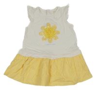 Bielo-žlté bavlnené šaty s květem z flitrů Sfera