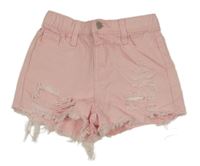 Svetloružové rifľové kraťasy s dierami Shein