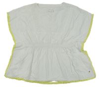 Bílá plážová plátěná tunika se žlutým ozdobným lemem 