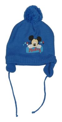 Modrá pletená čepice s Mickeym a bambulí Disney 