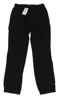 Nové - Černé plátěné cargo cuff kalhoty Denim Co. 