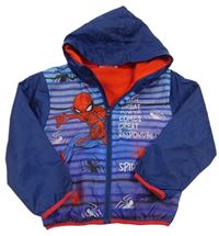 Modro-tmavomodrá pruhovaná šušťáková jarná bunda so Spider-manem a kapucňou MARVEL