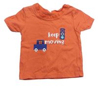 Oranžové tričko s autom a semaforem a nápismi MiNi CUDDLES