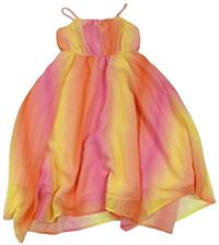 Růžovo-žluto-oranžové ombré šifonové dlouhé letní šaty H&M