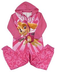 Tmavorůžovo-ružovo-biela fleecová kombinéza s PAW PATROL - Skye a kapucňou zn. George