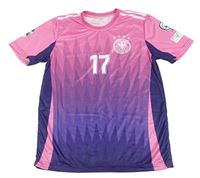 Růžovo-tmavomodrý vzorovaný sportovní fotbalový dres Deutscher a číslem