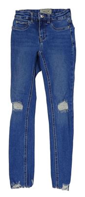Modré skinny rifle s děravými kolenky New Look