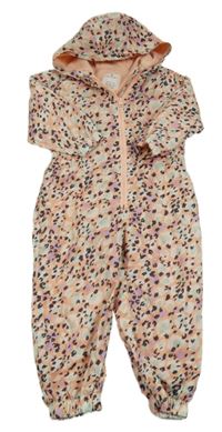 Broskvovo-černo-bílo-fialovo-mátová vzorovaná šusťáková jarní kombinéza s kapucí Matalan