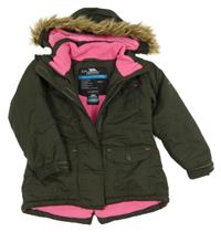 Tmavokhaki šusťáková šusťáková funkční zimní parka s odepínací kapucí s kožešinou TRESPASS