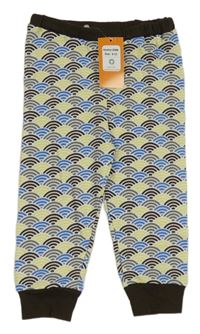 Nové - žlto-modro-tmavohnedé vzorované tepláky fozia