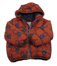 Hrdzavá prešívaná šušťáková zimná bunda so sobmi a kapucňou Tu