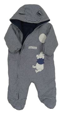 Tmavomodro-biela pruhovaná zateplená kombinéza s Pú a kapucňou s uškami George