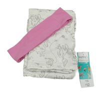 Nové - 2Set - Biela mušelínová osuška s mapami F&F + růžová čelenka H&M