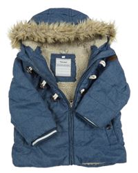 Modrá melírovaná vzorovaná zimní bunda s kapucí s kožešinou Topomini