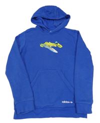 Safírová mikina se surfařem a kapsou a kapucí Adidas