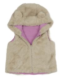 Smotanová kožušinová podšitá vesta s kapucňou s uškami INFINITY KIDS