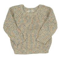 Smetanovo-modro-korálovo-žlutý melírovaný žebrovaný svetr PRIMARK