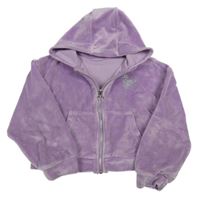 Fialová plyšová prepínaci crop mikina so srdíčkem z kamínků a kapucňou Nutmeg