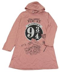 Starorůžové teplákové šaty s mašinkou a číslem a nápisy - Harry Potter a kapucí