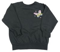 Čiernošedá mikina s motýlikmi a kvetmi a překlápěcími flitre Matalan
