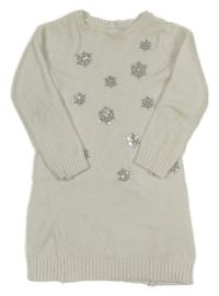 Bílé žinylkové svetrové šaty s vločkami z flitrů PRIMARK