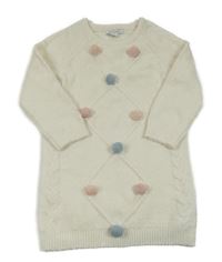 Smotanové svetrové šaty s bambulkami a károváním PRIMARK