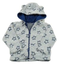 Tmavomodro-biela plyšová bunda s hviezdičkami a kapucňou s uškami Ergee