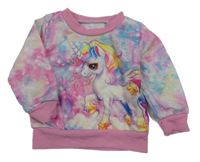 Barevno-ružová batikovaná mikina s jednorožcom
