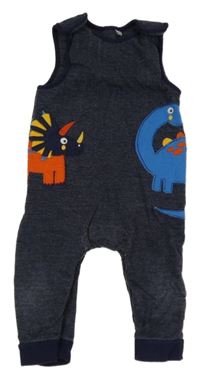 Tmavomodré melírované laclové tepláky s dinosaury Bluezoo