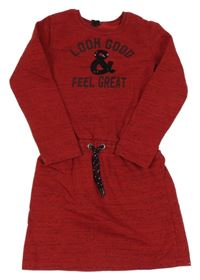 Červeno-černé melírované teplákové šaty s nápisy a flitry Y.F.K.