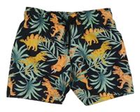 Černé plážové kraťasy s dinosaury a listy H&M
