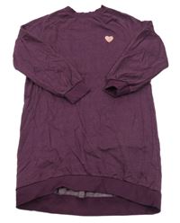 Švestkové melírované teplákové šaty se srdíčkem M&Co