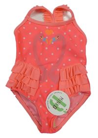 Nové - křiklavě puntíkaté jednodílné plavky s plameňáky a volánky Bhs