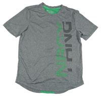 Tmavošedo/zelené melírované funkčné športové tričko s nápismi energetics