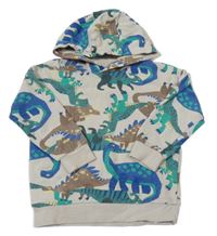 Světlešedobéžová oversize mikina s dinosaurami a kapucňou KIDS