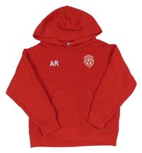 Červená futbalová mikina so znakom a vreckom a kapucňou russell