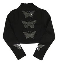 Čierny crop rolák s motýlikmi SHEIN