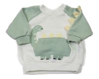 Bílo-světlekhaki mikina s dinosaurom a vreckom PRIMARK