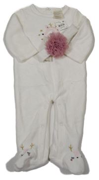 Nové - 2Set - Bílý sametový overal se sobem + čelenka s 3D květem first impressions