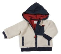 Smetanovo-tmavomodrý huňatý zateplený bomber s kapucí Mamas&Papas