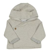 Světlebéžovo/šedá melírovaná zavinovací prepínaci tepláková mikina s kapucňou s uškami the little white company