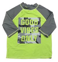 Limetkovo-sivé UV tričko s nápismi a army vzorom M&Co.