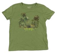 Khaki tričko s palmami a zvieratkami