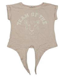 Svetloružové crop tričko s tigrom a nápisom H&M