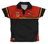 Červeno-černé sportovní polo tričko s erbem Ravensport 