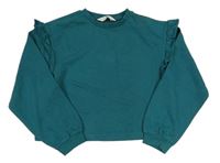 Tmavozelená crop mikina s volánikmi H&M