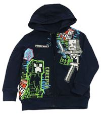 Tmavomodrá propínací mikina s Minecraft a kapucí Next
