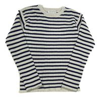 Bielo-tmavomodrý pruhovaný rebrovaný sveter zn. Primark